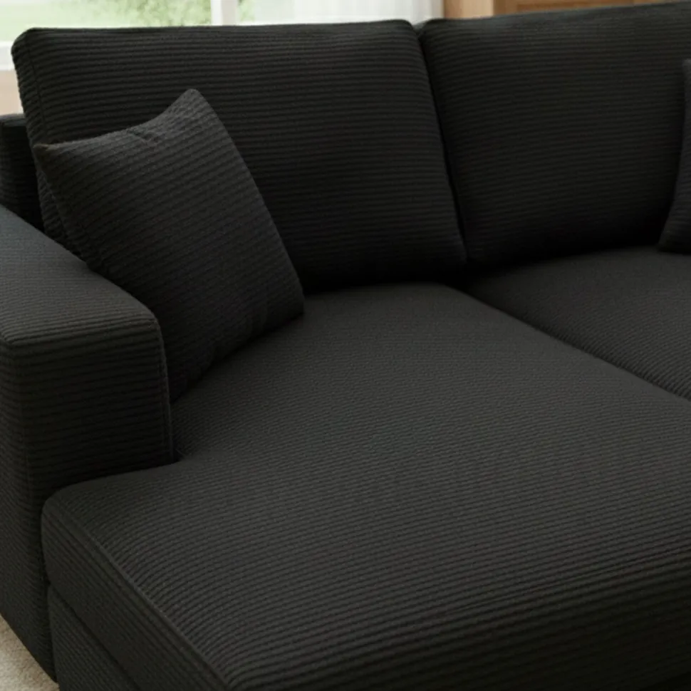 Duo de méridiennes Fabien combinables en canapé profond Velours côtelé Noir