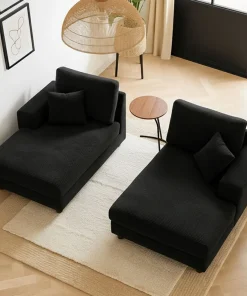 Duo de méridiennes Fabien combinables en canapé profond Velours côtelé Noir