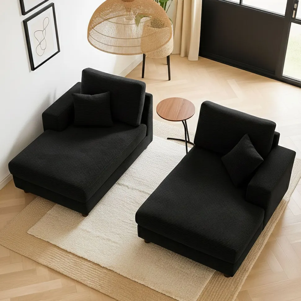 Duo de méridiennes Fabien combinables en canapé profond Velours côtelé Noir