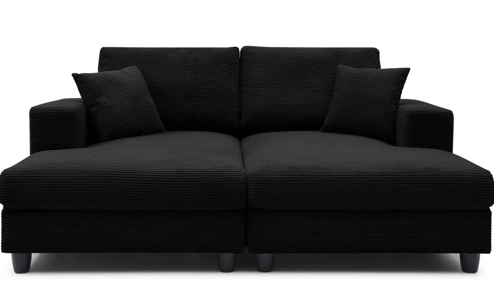 Duo de méridiennes Fabien combinables en canapé profond Velours côtelé Noir