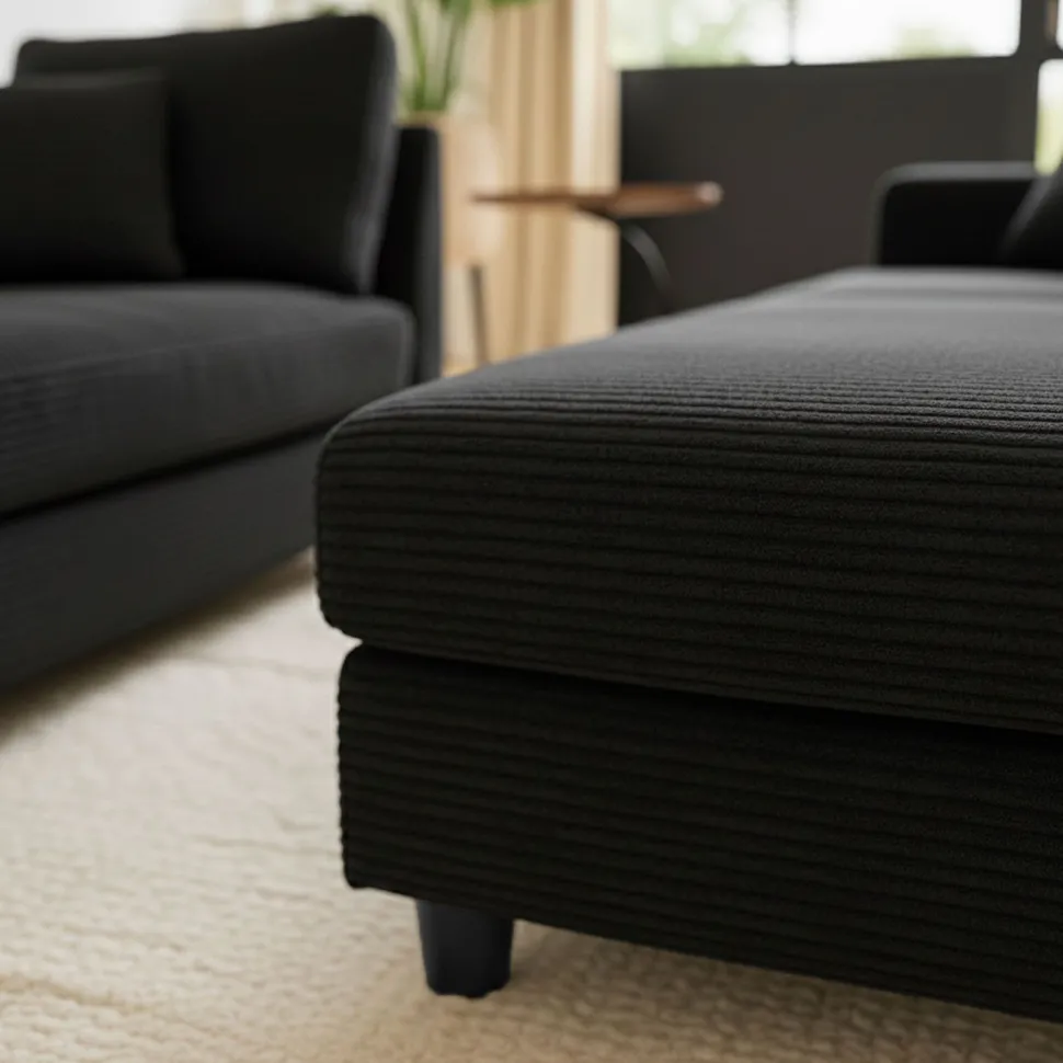 Duo de méridiennes Fabien combinables en canapé profond Velours côtelé Noir