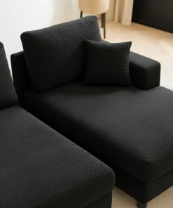Duo de méridiennes Fabien combinables en canapé profond Velours côtelé Noir