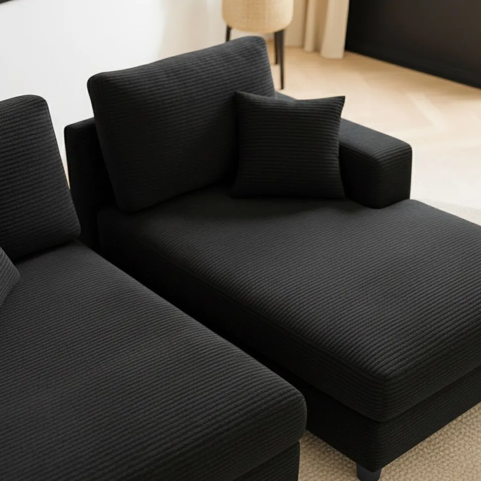 Duo de méridiennes Fabien combinables en canapé profond Velours côtelé Noir