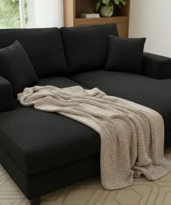 Duo de méridiennes Fabien combinables en canapé profond Velours côtelé Noir