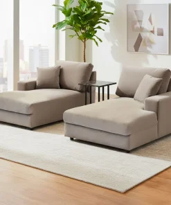 Duo de méridiennes Fabien combinables en canapé profond Velours Taupe