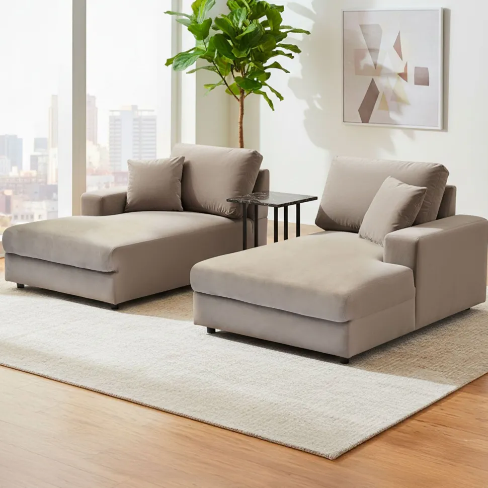 Duo de méridiennes Fabien combinables en canapé profond Velours Taupe