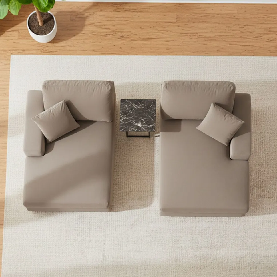 Duo de méridiennes Fabien combinables en canapé profond Velours Taupe