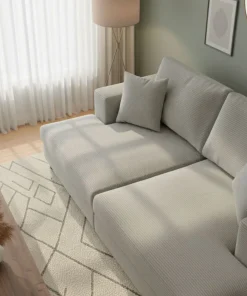 Duo de méridiennes Fabien combinables en canapé profond Velours côtelé Gris clair