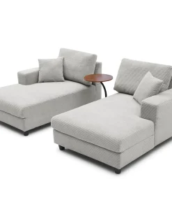 Duo de méridiennes Fabien combinables en canapé profond Velours côtelé Gris clair