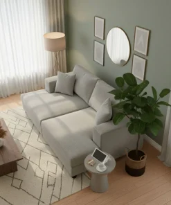 Duo de méridiennes Fabien combinables en canapé profond Velours côtelé Gris clair