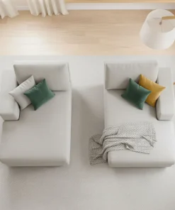 Duo de méridiennes Fabien combinables en canapé profond Velours côtelé Gris clair