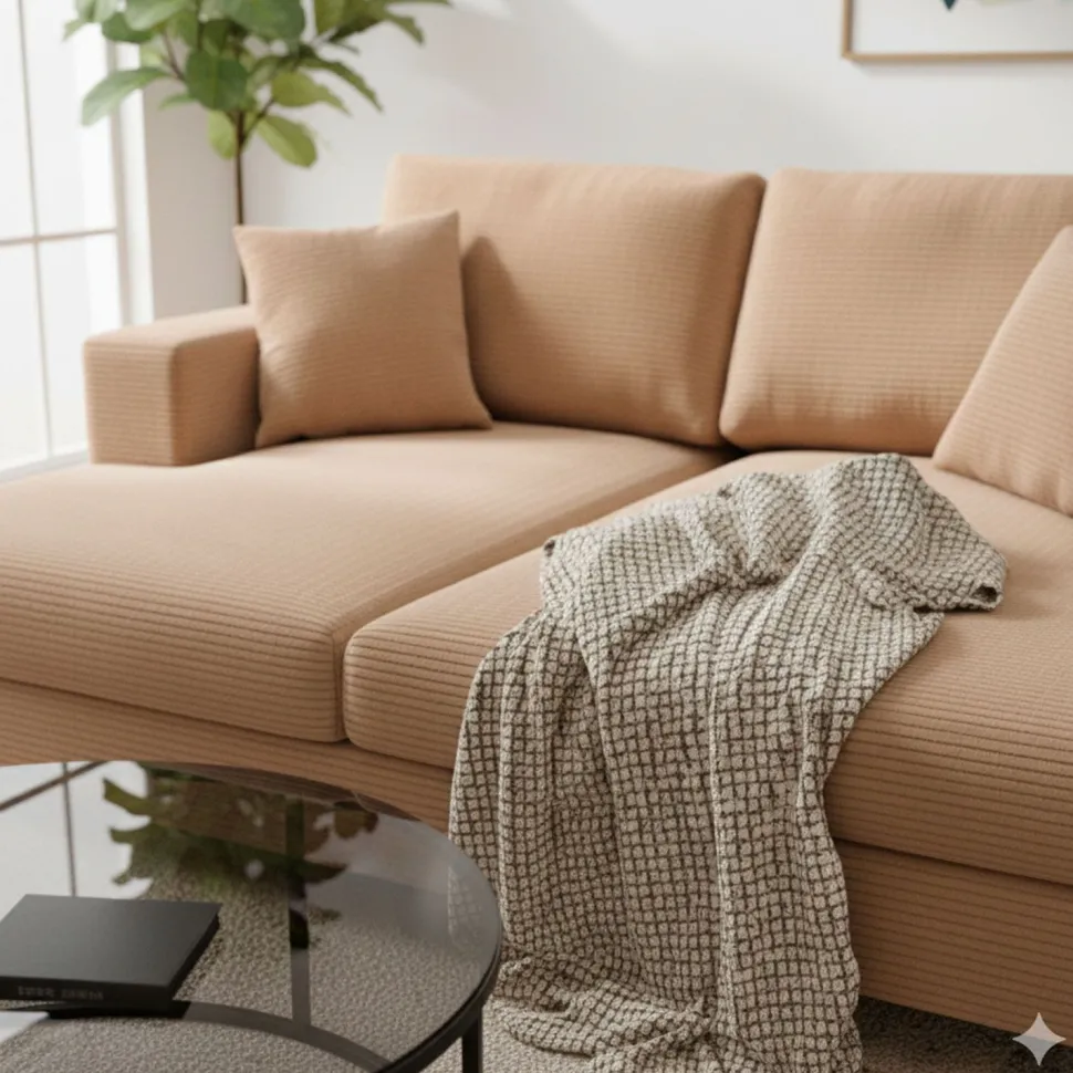 Duo de méridiennes Fabien combinables en canapé profond Velours côtelé Beige