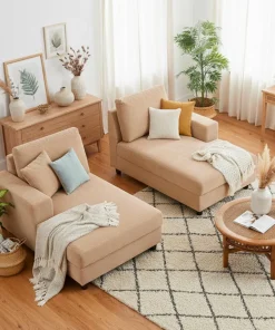 Duo de méridiennes Fabien combinables en canapé profond Velours côtelé Beige
