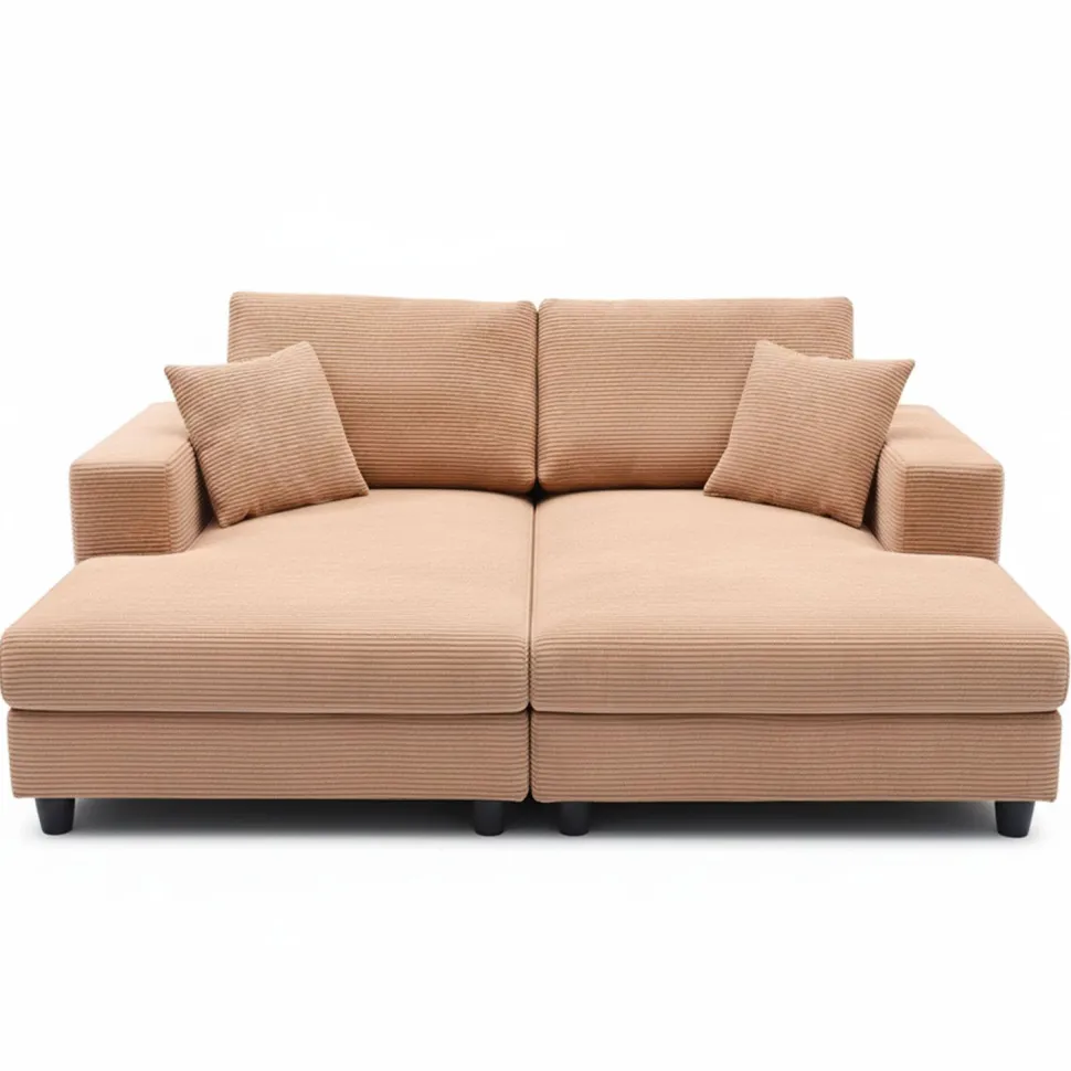 Duo de méridiennes Fabien combinables en canapé profond Velours côtelé Beige