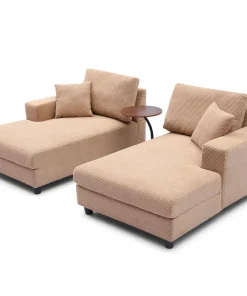 Duo de méridiennes Fabien combinables en canapé profond Velours côtelé Beige