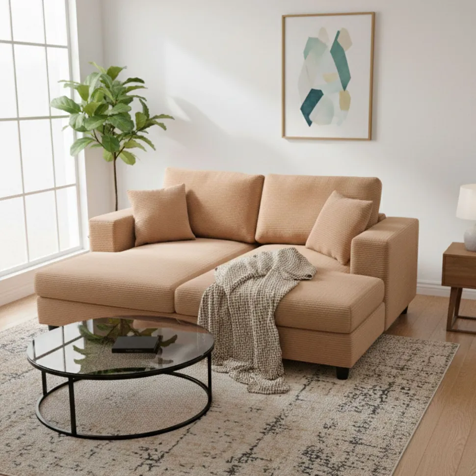 Duo de méridiennes Fabien combinables en canapé profond Velours côtelé Beige