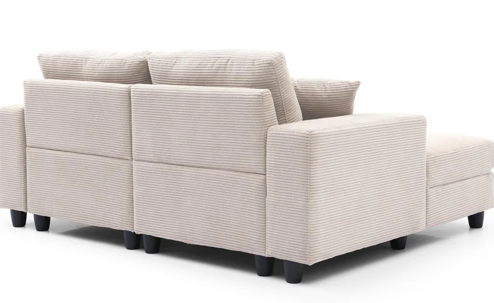 Duo de méridiennes Fabien combinables en canapé profond Velours côtelé Crème