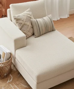 Duo de méridiennes Fabien combinables en canapé profond Velours côtelé Crème