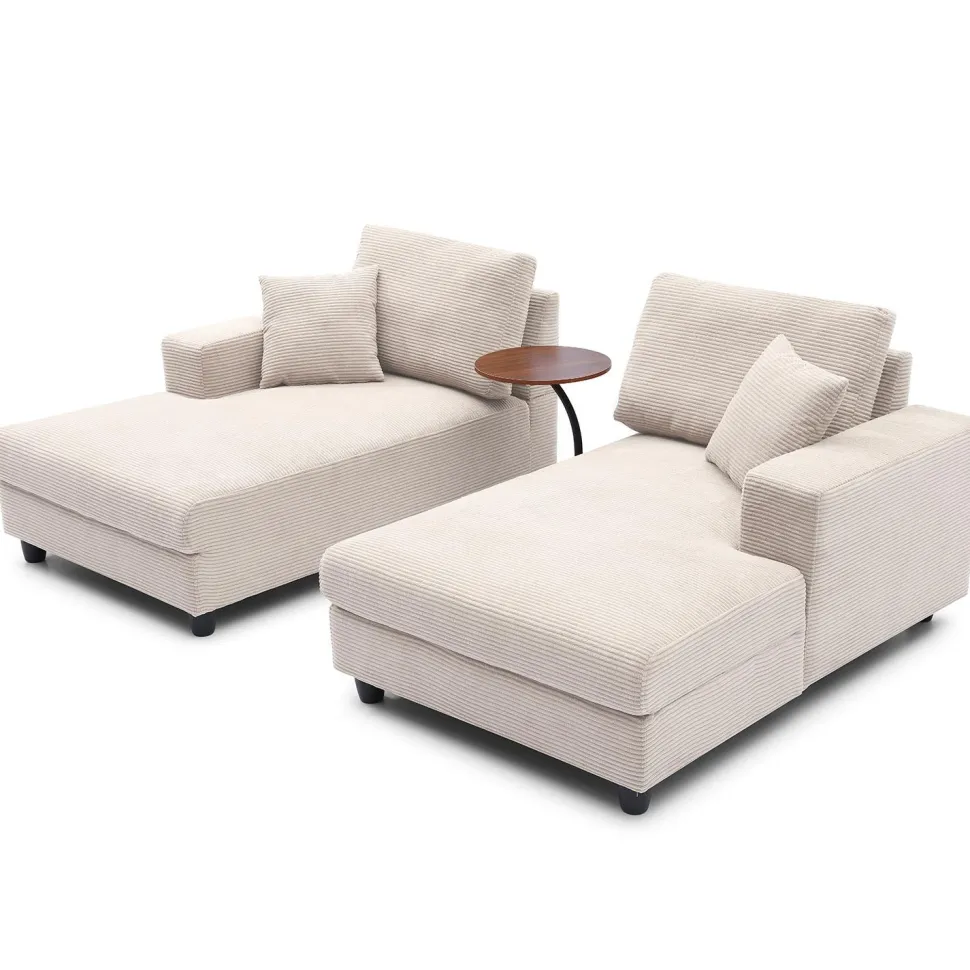 Duo de méridiennes Fabien combinables en canapé profond Velours côtelé Crème