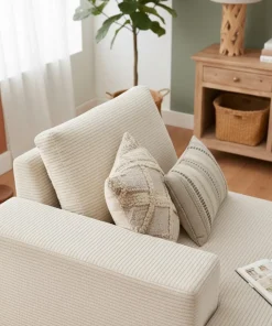 Duo de méridiennes Fabien combinables en canapé profond Velours côtelé Crème
