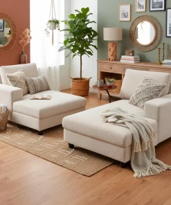 Duo de méridiennes Fabien combinables en canapé profond Velours côtelé Crème