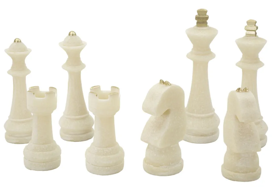 Ensemble d'échecs en polyrésine tons clairs et détails dorés