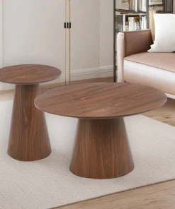 Ensemble de 2 tables basses rondes Callie Bois noisette