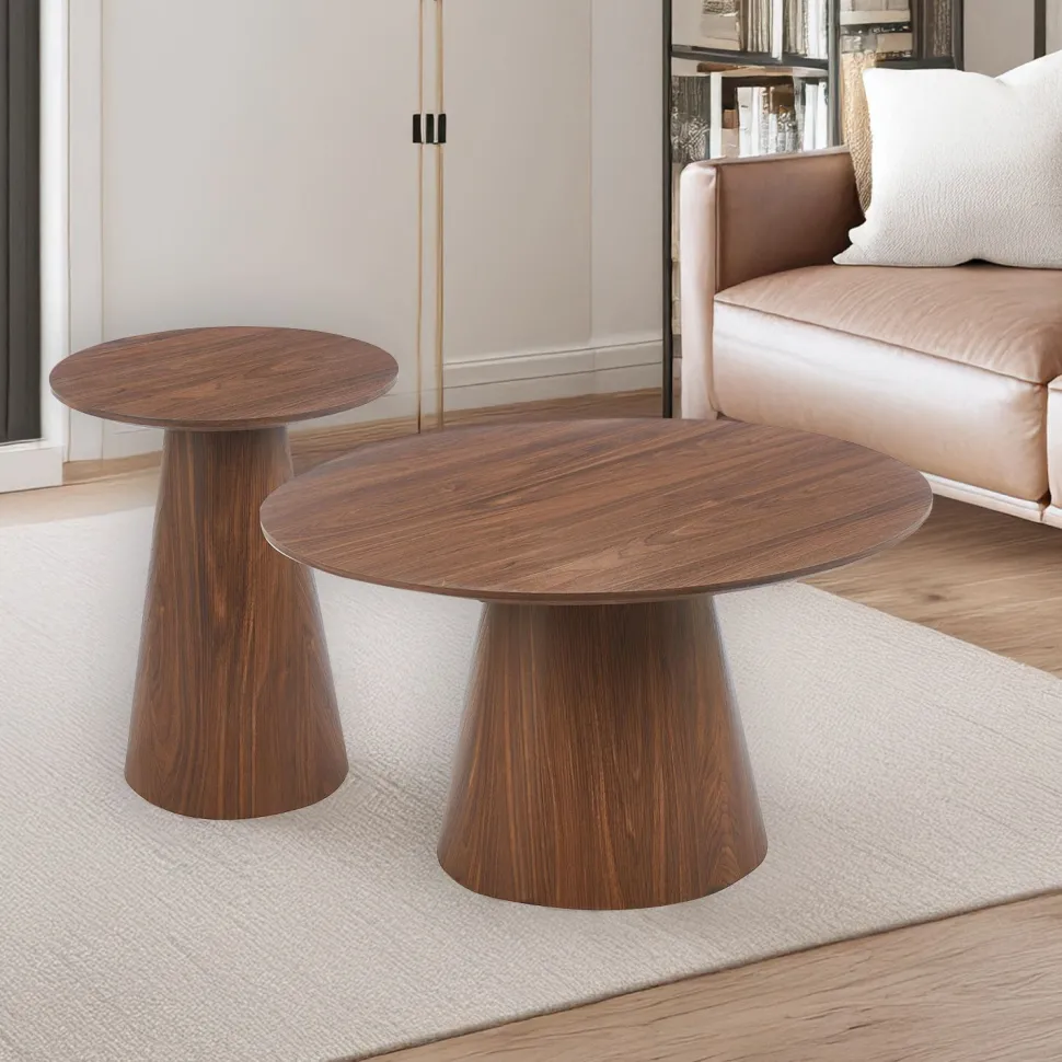 Ensemble de 2 tables basses rondes Callie Bois noisette