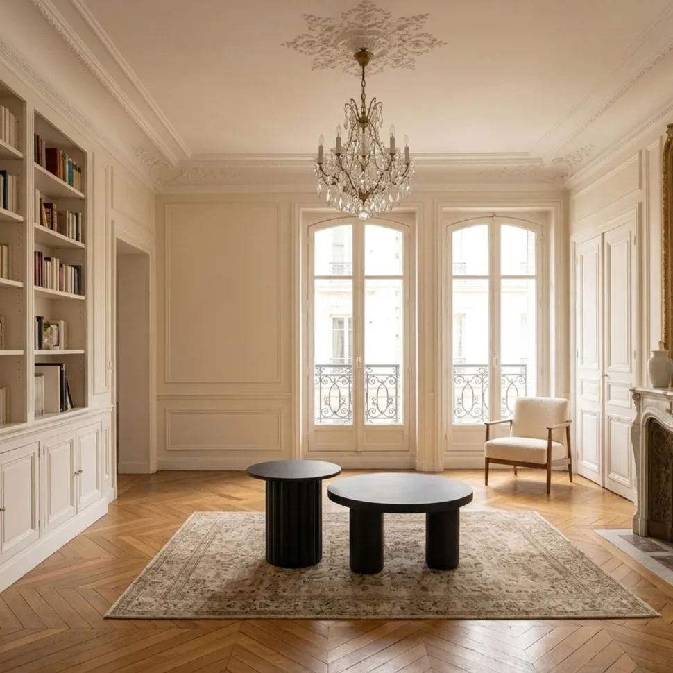 Ensemble de 2 tables basses rondes avec piètement style colonne Storia Noir