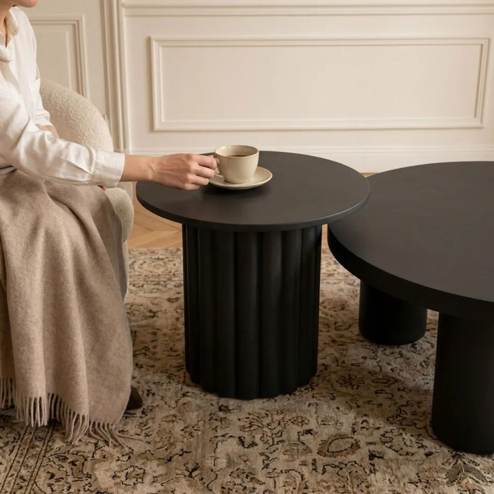 Ensemble de 2 tables basses rondes avec piètement style colonne Storia Noir