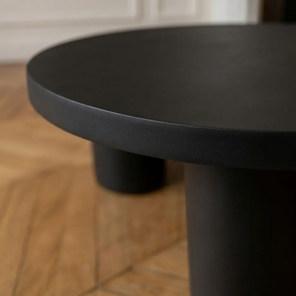 Ensemble de 2 tables basses rondes avec piètement style colonne Storia Noir