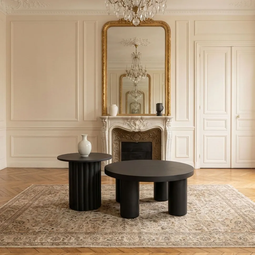 Ensemble de 2 tables basses rondes avec piètement style colonne Storia Noir