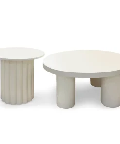 Ensemble de 2 tables basses rondes avec piètement style colonne Storia Crème