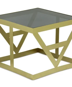 Ensemble de 3 tables d'appoint Amstra en Verre fumé et Métal Or