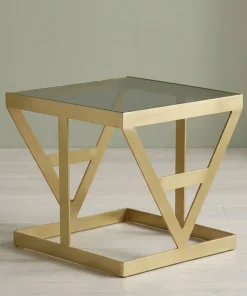 Ensemble de 3 tables d'appoint Amstra en Verre fumé et Métal Or