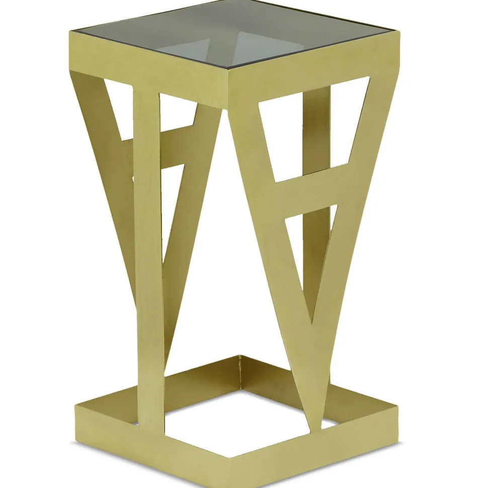Ensemble de 3 tables d'appoint Amstra en Verre fumé et Métal Or