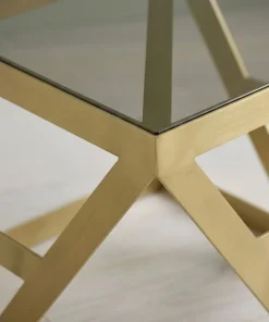 Ensemble de 3 tables d'appoint Amstra en Verre fumé et Métal Or
