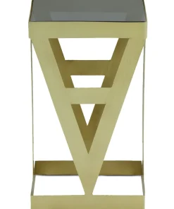 Ensemble de 3 tables d'appoint Amstra en Verre fumé et Métal Or