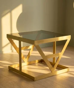 Ensemble de 3 tables d'appoint Amstra en Verre fumé et Métal Or