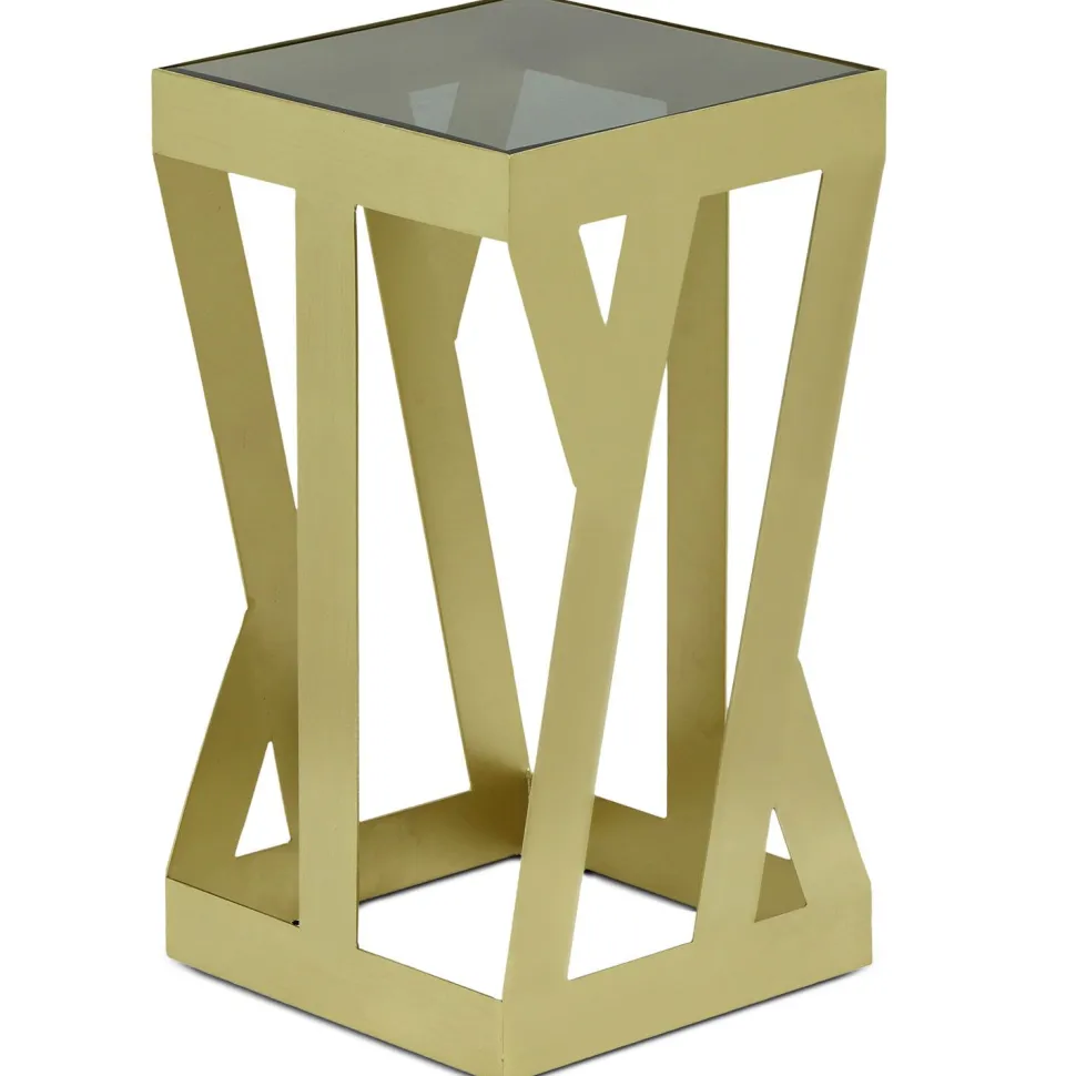 Ensemble de 3 tables d'appoint Zendaya en Verre fumé et Métal Or