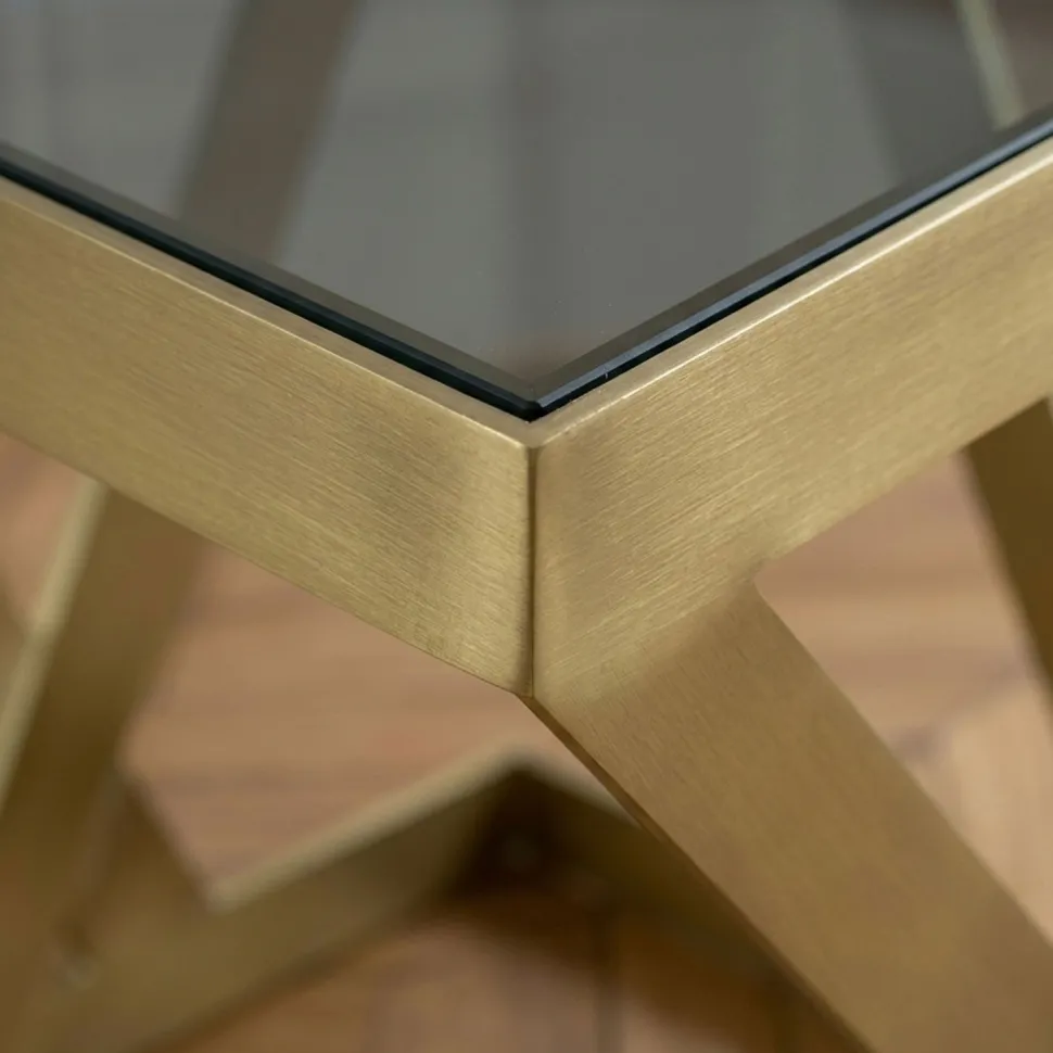 Ensemble de 3 tables d'appoint Zendaya en Verre fumé et Métal Or