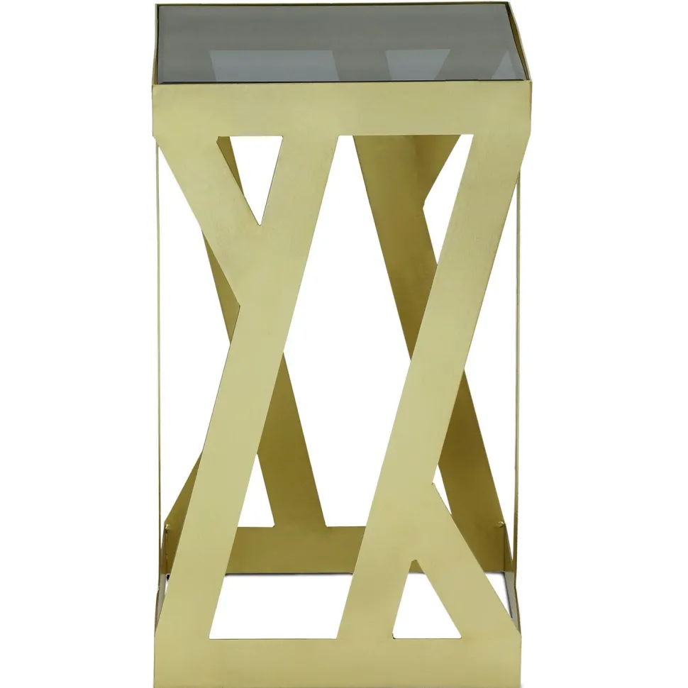 Ensemble de 3 tables d'appoint Zendaya en Verre fumé et Métal Or