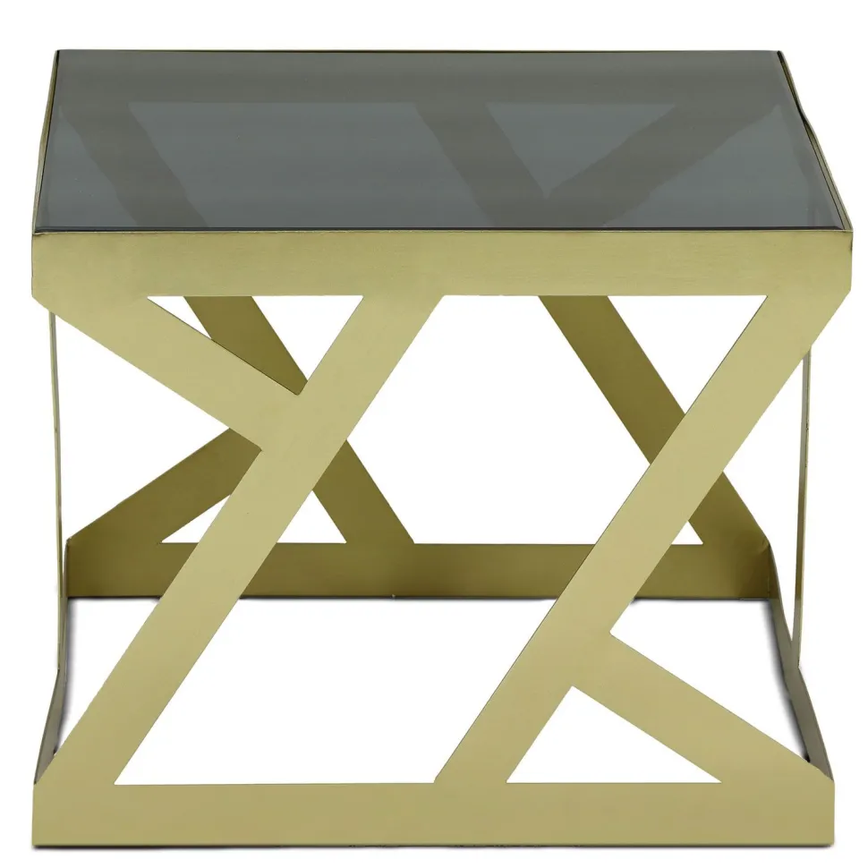 Ensemble de 3 tables d'appoint Zendaya en Verre fumé et Métal Or