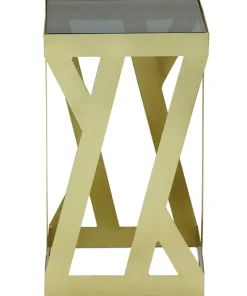 Ensemble de 3 tables d'appoint Zendaya en Verre fumé et Métal Or