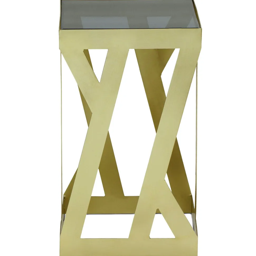 Ensemble de 3 tables d'appoint Zendaya en Verre fumé et Métal Or