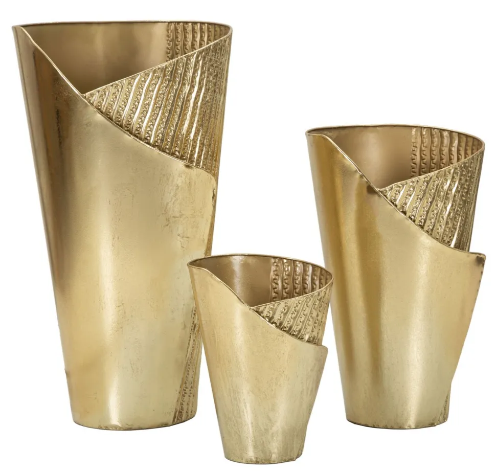 Ensemble de 3 Vases Fer Doré