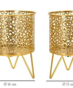 Ensemble de 2 vases porte-épingle métal doré décoré de sculptures irrégulières