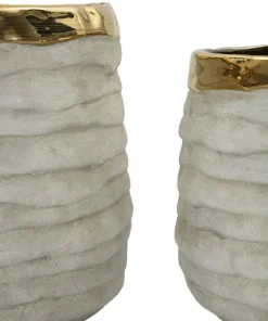 Ensemble de cache-pots cylindriques texture naturelle intérieur doré 3 pcs