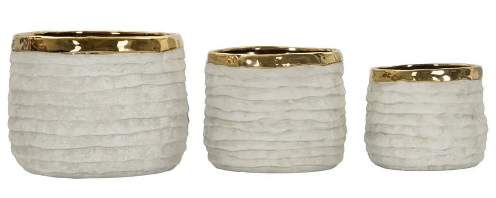 Ensemble de cache-pots cylindriques texture naturelle intérieur doré 3 pcs