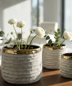 Ensemble de cache-pots cylindriques texture naturelle intérieur doré 3 pcs